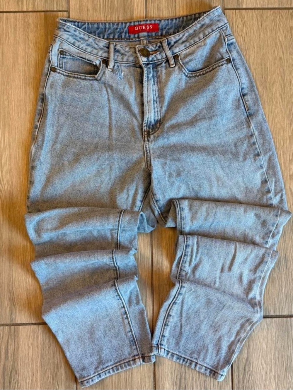 Guess Light Blue High-Rise Rolled Hem Jeans